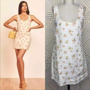 Reformation Bo Mini Dress in Mildred Floral Print White Linen Size US Small